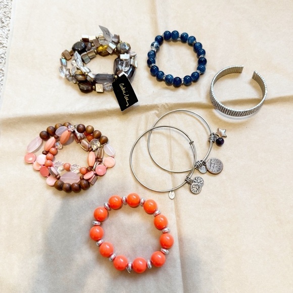 None Jewelry - Bundle of 6 Jewel Tone Beaded Bracelets